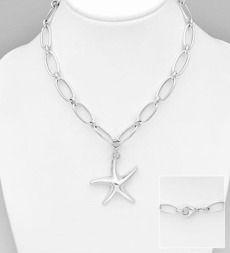 925 Sterling Silver Solid Silver Star Fish Necklet